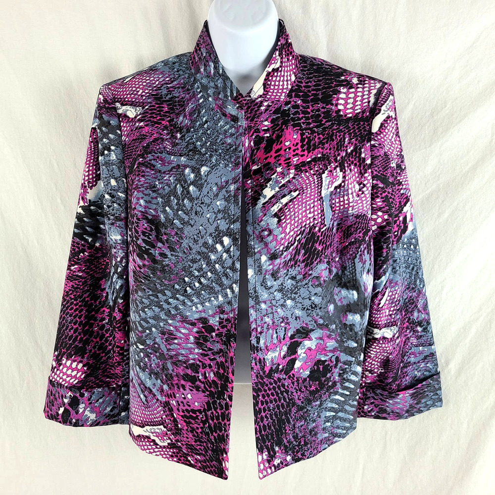 Evan Picone Open Front Jacket Snake Print Purple … - image 1